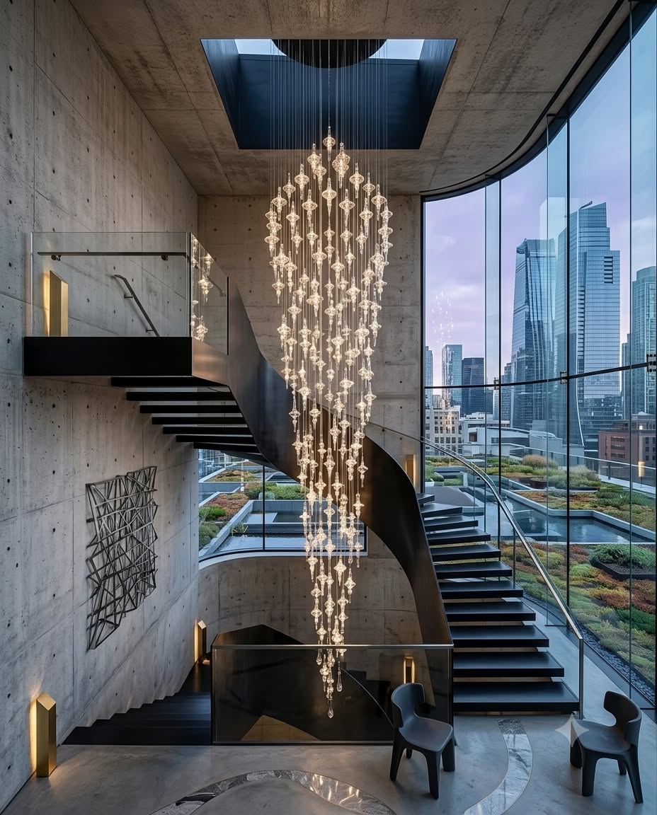3-Meter Cascading Cone Glass Chandelier - 80cm Custom Stairwell Light