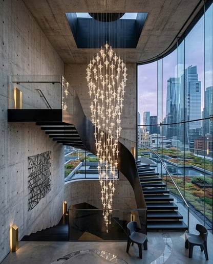 3-Meter Cascading Cone Glass Chandelier - 80cm Custom Stairwell Light