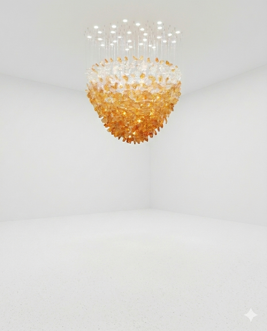 Custom Orange & White Modern Hanging Light for Hallway, Staircase & High Ceiling Interior