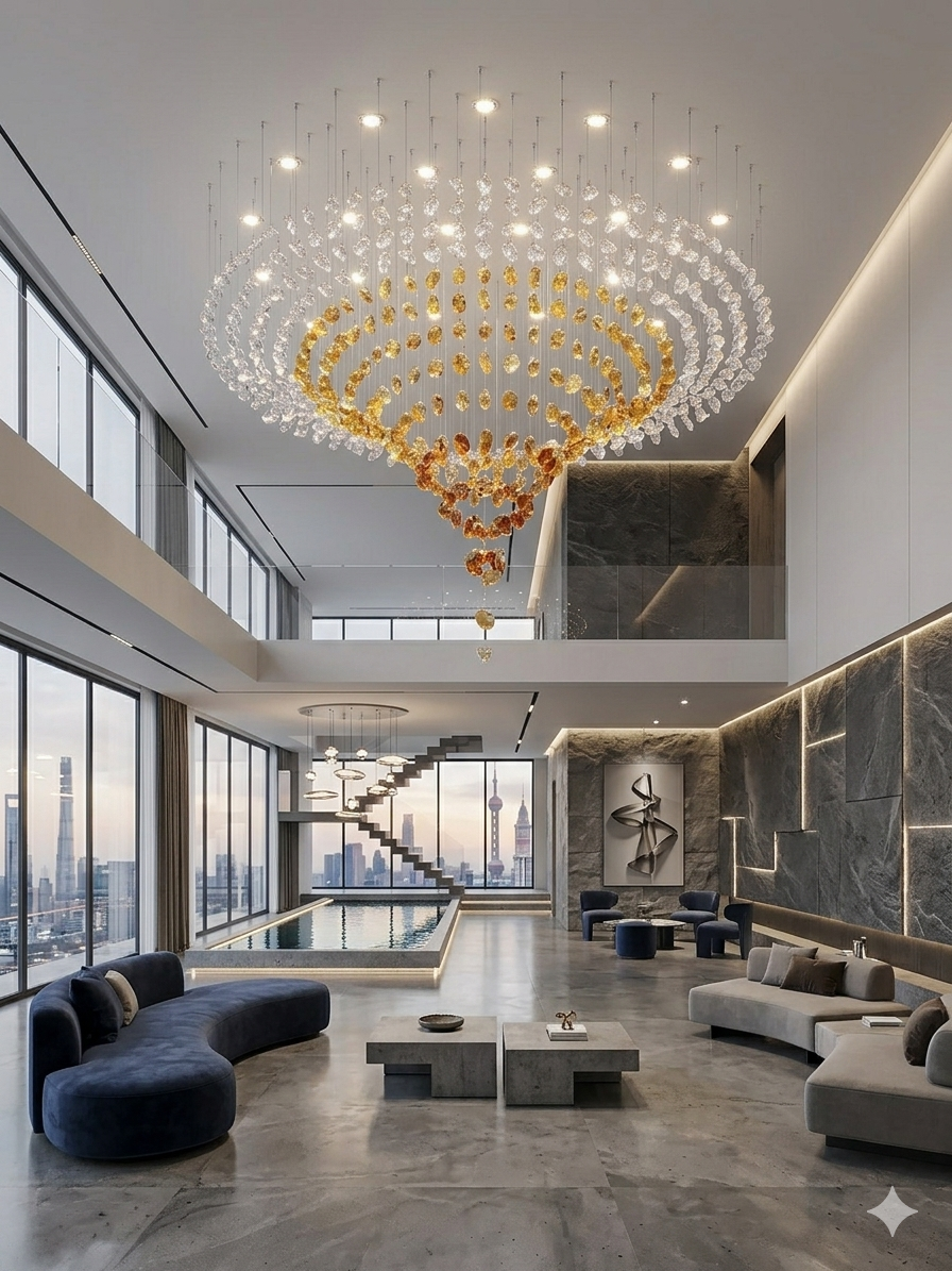 Custom Luxury Geometric Conical Raindrop Chandelier