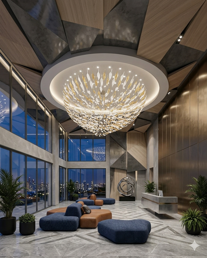 White & Orange Feather Crystal Chandelier – Custom Modern Round Statement Ceiling Light