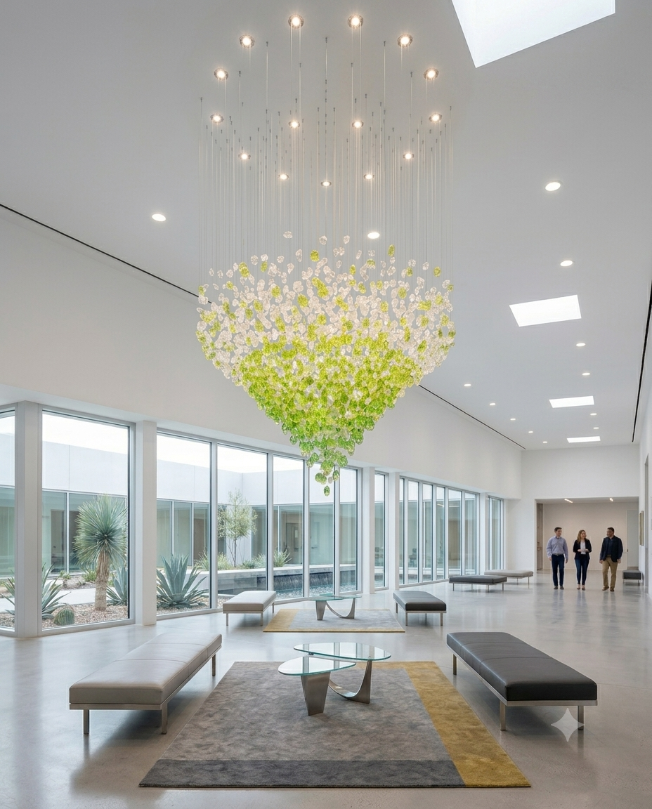 Custom Contemporary Round Chandelier (1.2m x 1.5m) - Soft Green & White Statement Light