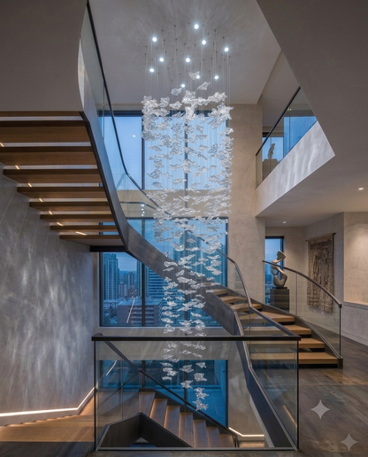 Custom 300cm Organic Glass Leaf Cascade Chandelier – Modern Atrium Lighting⁠