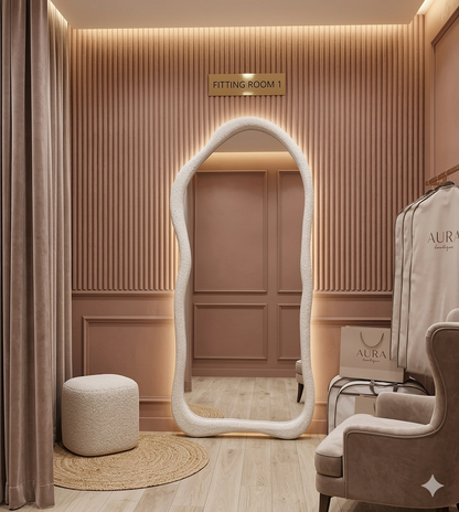 Modern Wavy Full-Length Decorative Mirror – Luxury Floor Standing Mirror