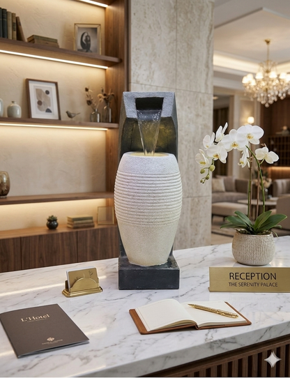 Modern Slate & Sandstone Tiered Tabletop Fountain