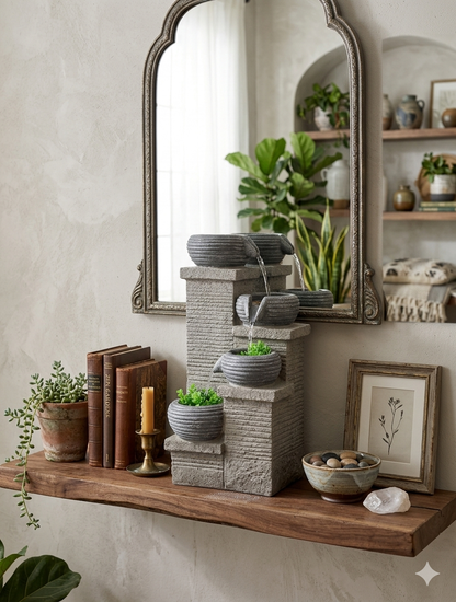 Multi-Tiered Stone Cascade Fountain