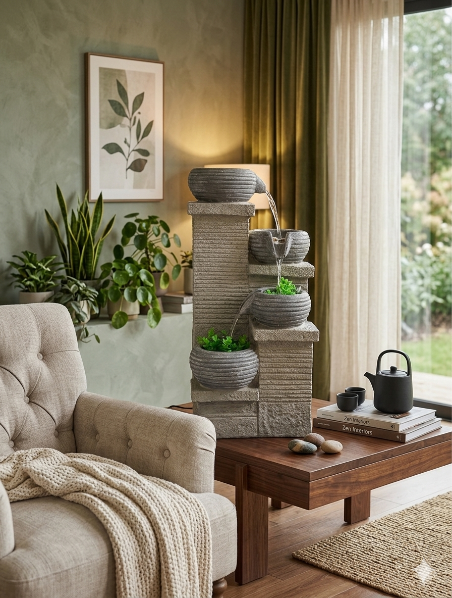 Multi-Tiered Stone Cascade Fountain