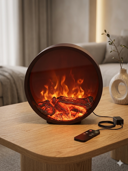 Round Electric Fireplace Heater 60×16cm – Round Freestanding LED Flame u with Adjustable Thermostat