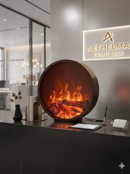 Round Electric Fireplace Heater 60×16cm – Round Freestanding LED Flame u with Adjustable Thermostat