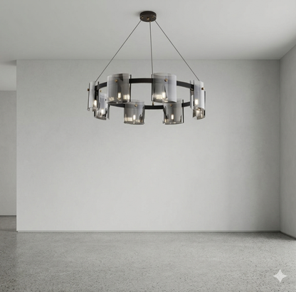 Mesh & Smoke-Glass Radial Chandelier