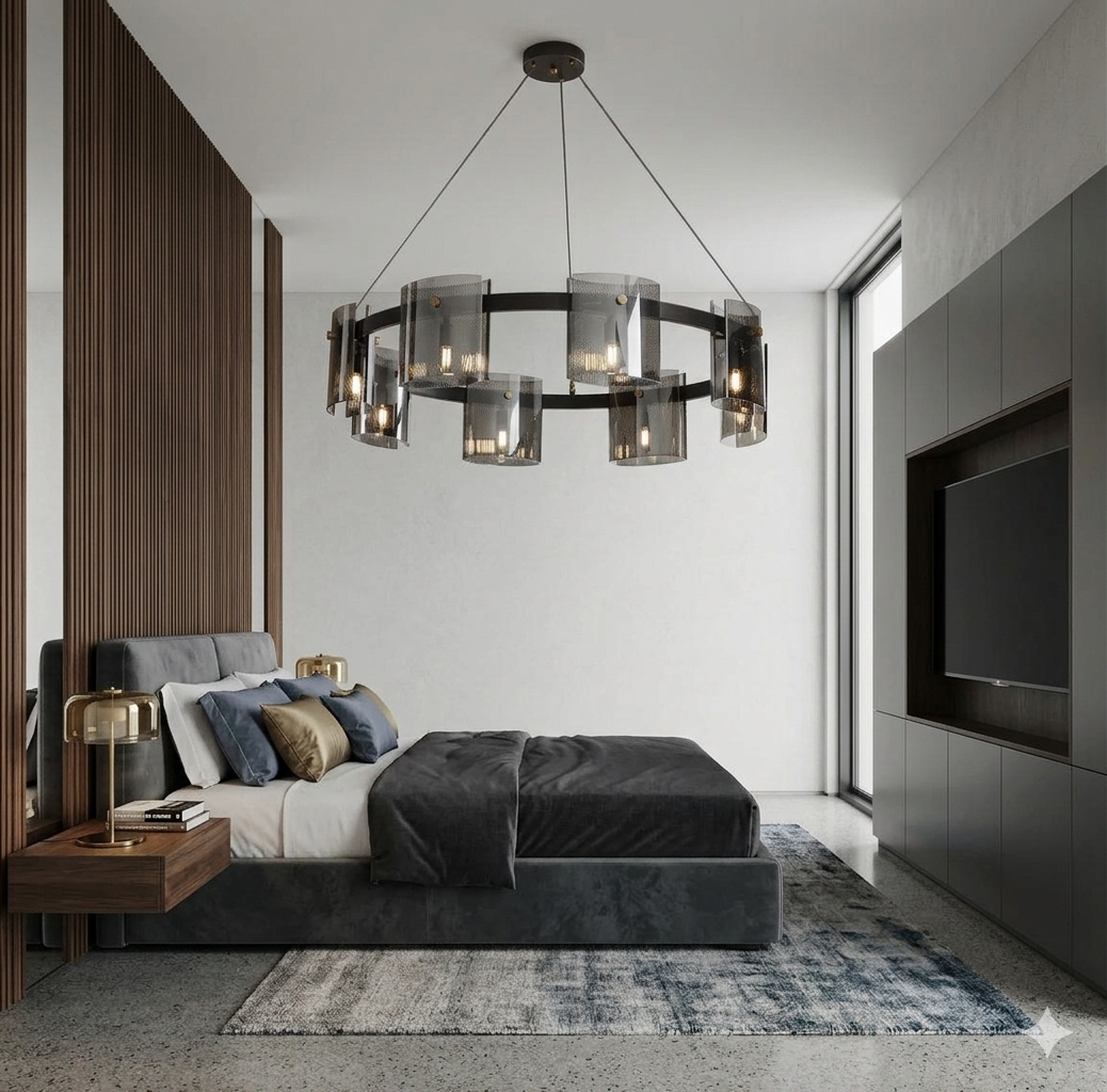 Mesh & Smoke-Glass Radial Chandelier