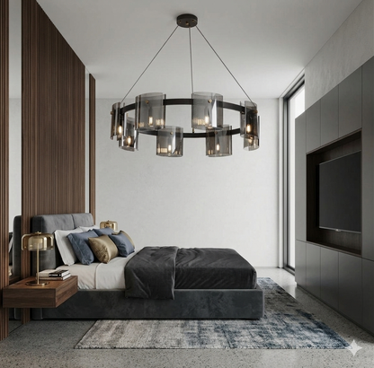 Mesh & Smoke-Glass Radial Chandelier