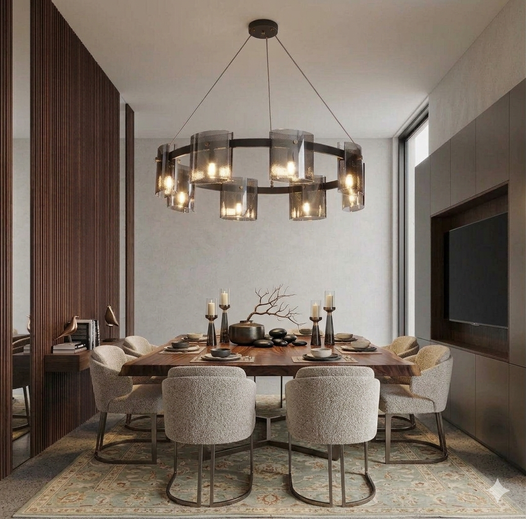 Mesh & Smoke-Glass Radial Chandelier
