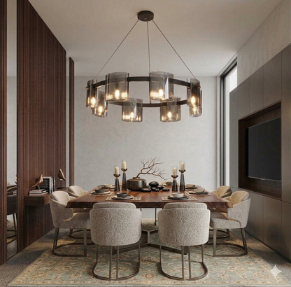 Mesh & Smoke-Glass Radial Chandelier