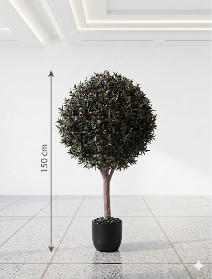Large Artificial Spherical Olive Topiary Tree with Real Wood Trunk and Faux Fruit