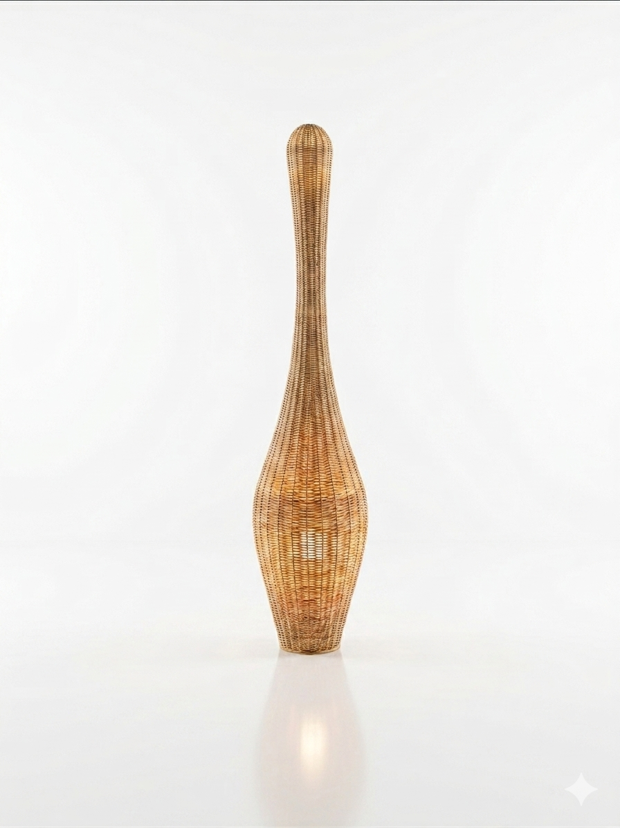 Sculptural Woven Bamboo Lamps in Natural & Dark Walnut