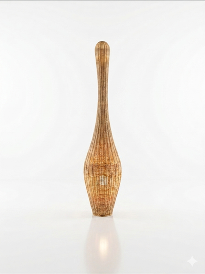 Sculptural Woven Bamboo Lamps in Natural & Dark Walnut