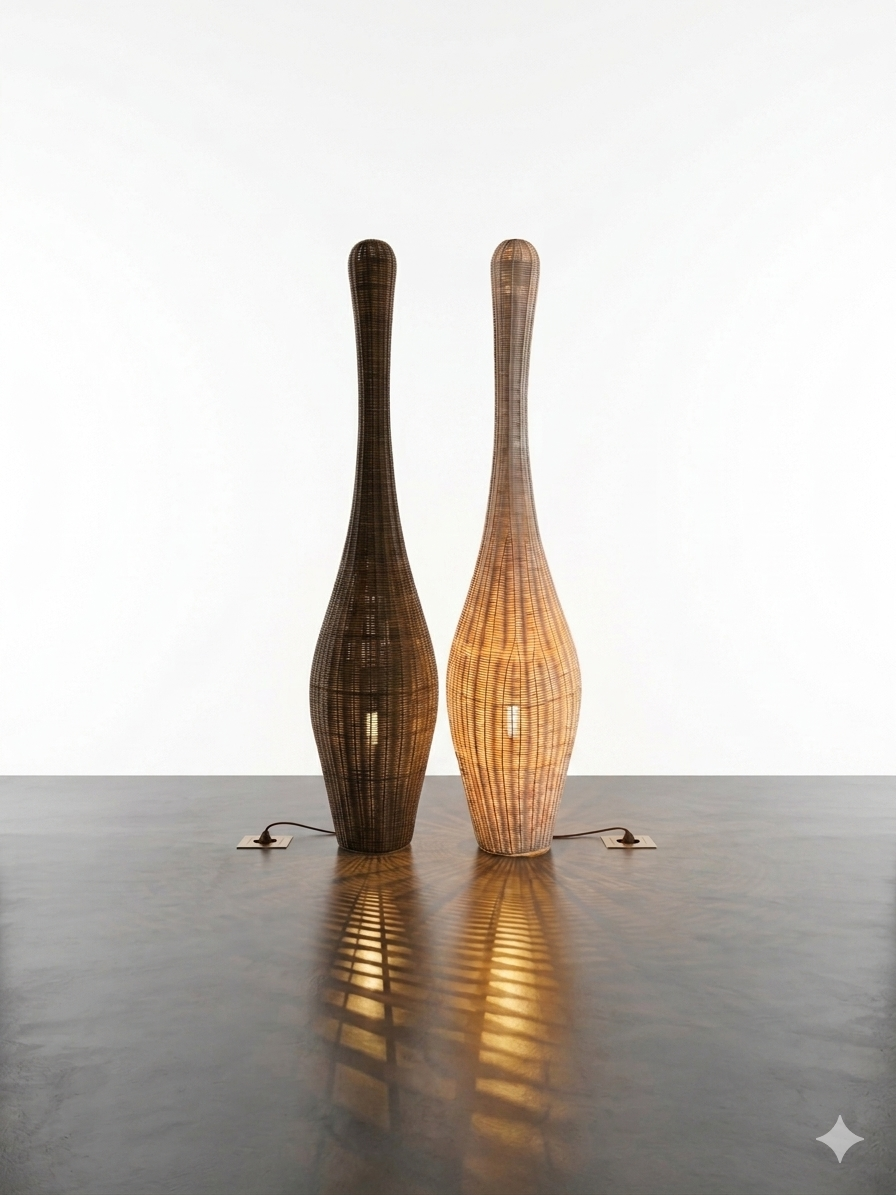 Sculptural Woven Bamboo Lamps in Natural & Dark Walnut