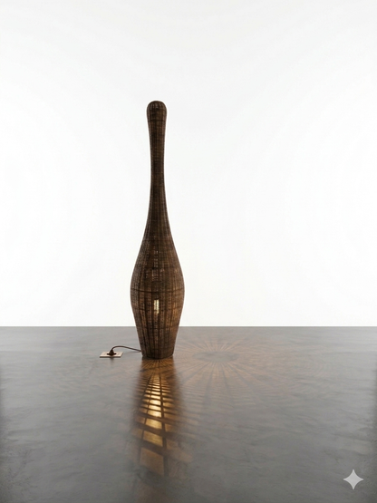 Sculptural Woven Bamboo Lamps in Natural & Dark Walnut
