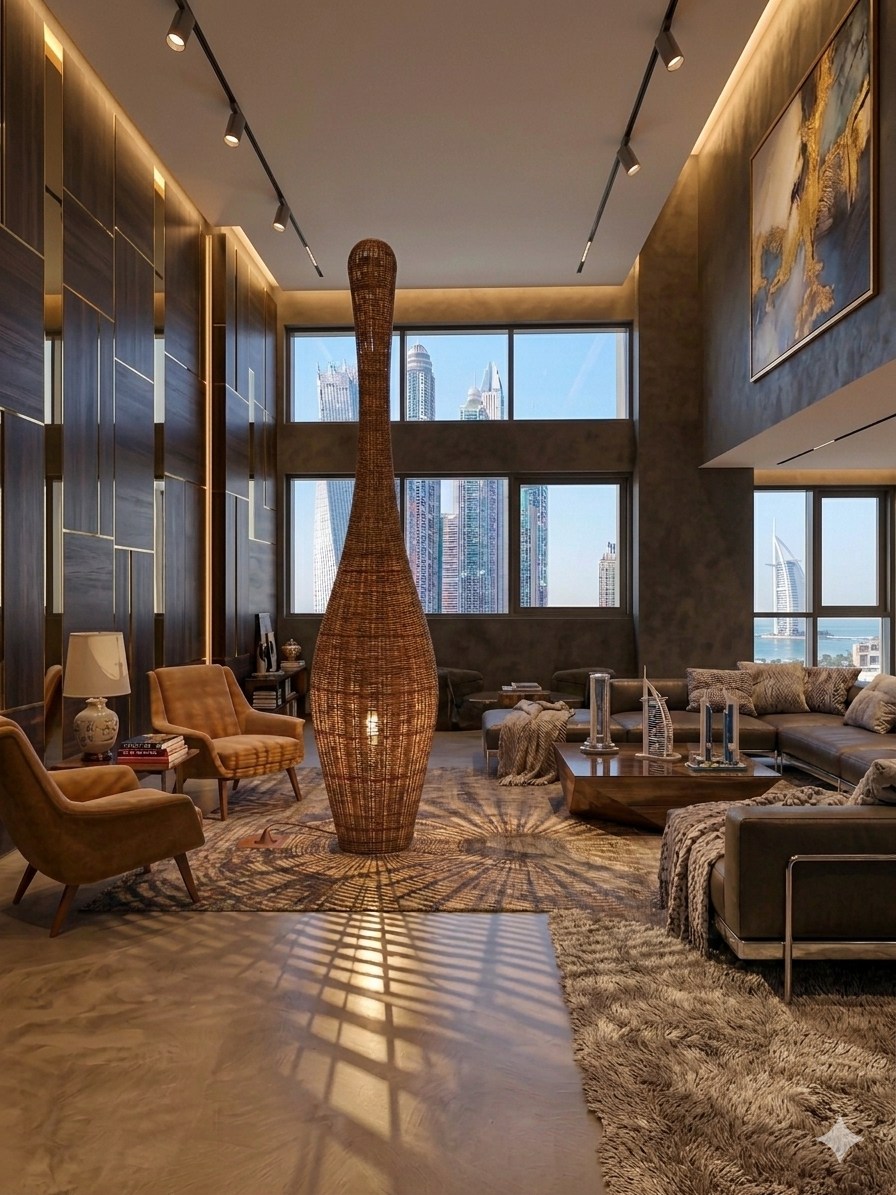 Sculptural Woven Bamboo Lamps in Natural & Dark Walnut