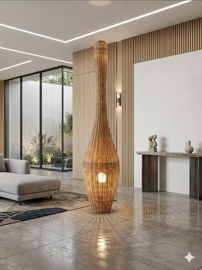 Sculptural Woven Bamboo Lamps in Natural & Dark Walnut