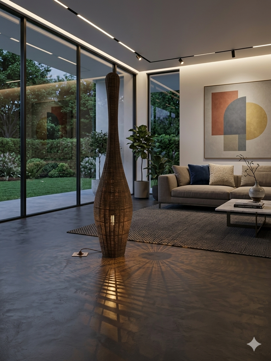 Sculptural Woven Bamboo Lamps in Natural & Dark Walnut