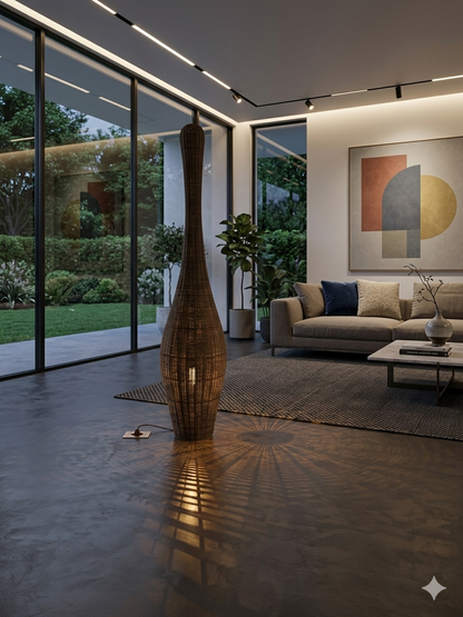 Sculptural Woven Bamboo Lamps in Natural & Dark Walnut
