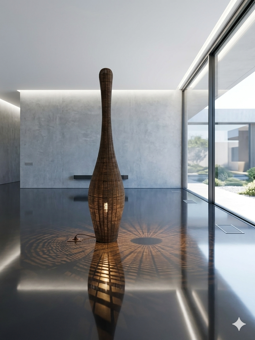 Sculptural Woven Bamboo Lamps in Natural & Dark Walnut
