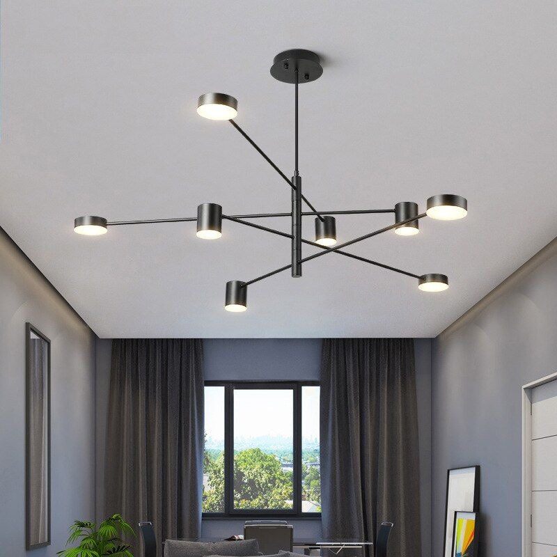 6 Heads Rotatable Chandelier Light – Modern Black Adjustable Hanging Ceiling Lamp
