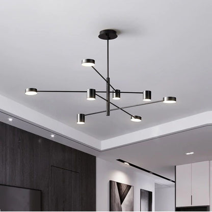 6 Heads Rotatable Chandelier Light – Modern Black Adjustable Hanging Ceiling Lamp
