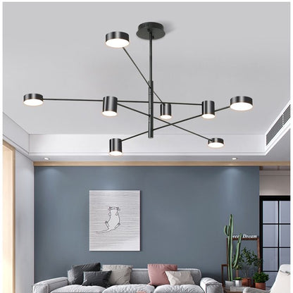 6 Heads Rotatable Chandelier Light – Modern Black Adjustable Hanging Ceiling Lamp