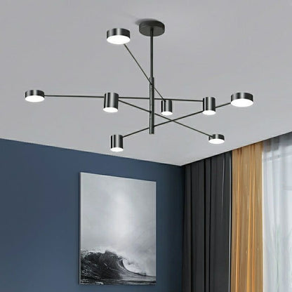 6 Heads Rotatable Chandelier Light – Modern Black Adjustable Hanging Ceiling Lamp