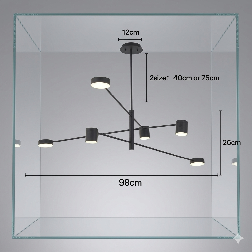 6 Heads Rotatable Chandelier Light – Modern Black Adjustable Hanging Ceiling Lamp