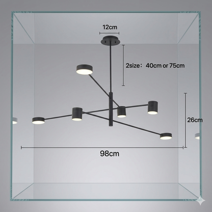 6 Heads Rotatable Chandelier Light – Modern Black Adjustable Hanging Ceiling Lamp