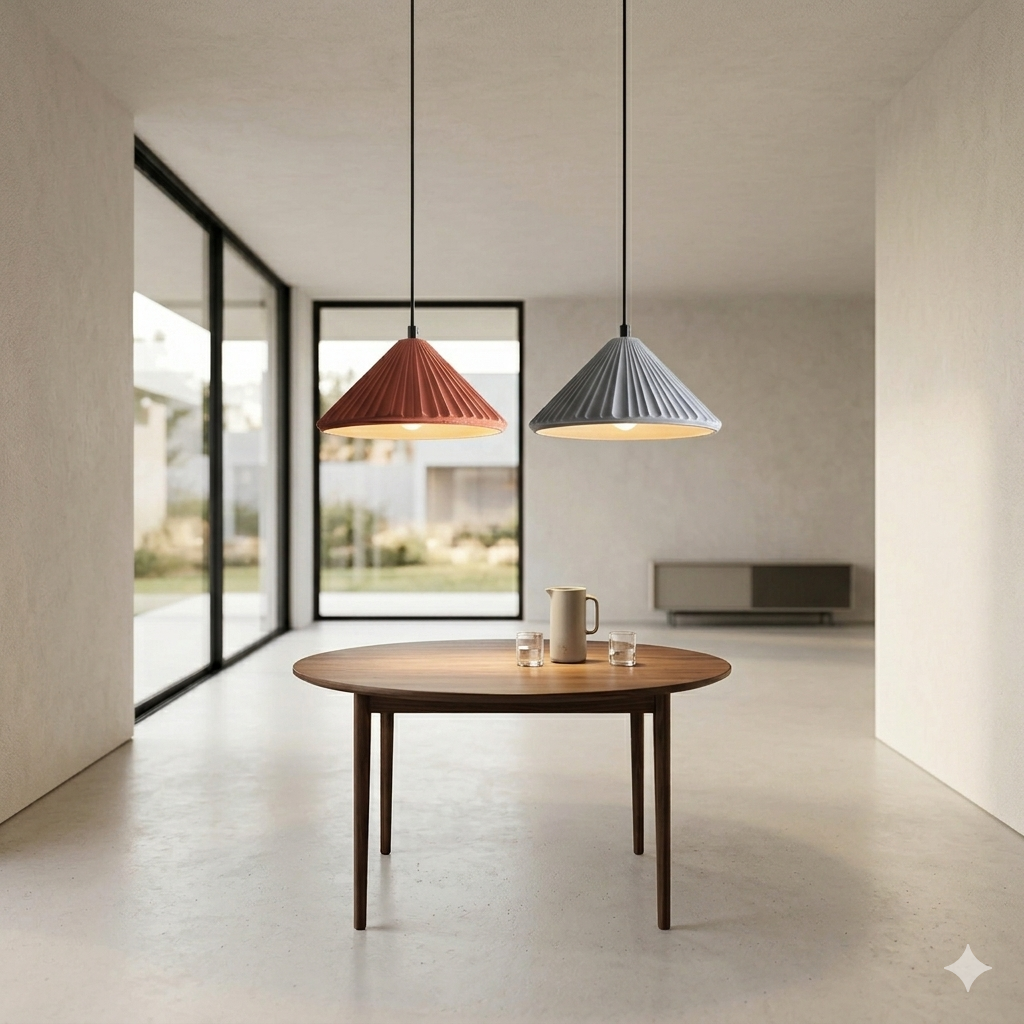 Vintage Cement Pendant Light – Industrial Hanging Ceiling Lamp in Gray & Orange