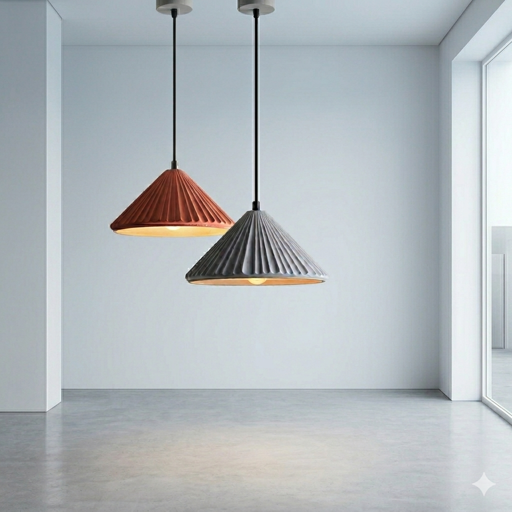 Vintage Cement Pendant Light – Industrial Hanging Ceiling Lamp in Gray & Orange
