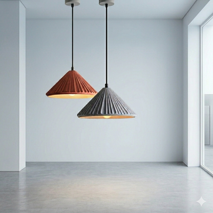 Vintage Cement Pendant Light – Industrial Hanging Ceiling Lamp in Gray & Orange