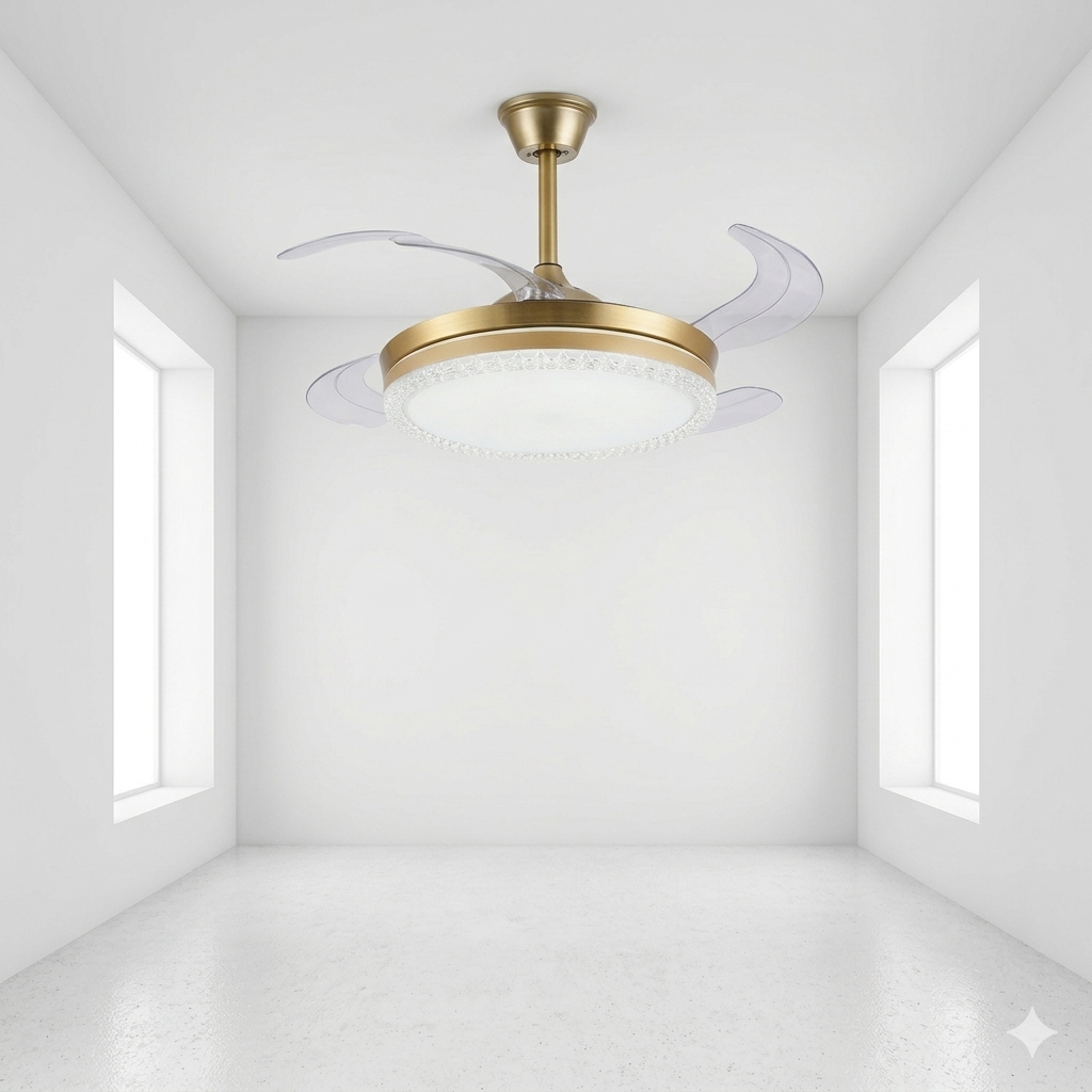 Luxury Foldable Ceiling Fan Chandelier with LED Light – Stainless Steel Modern Fan Lamp