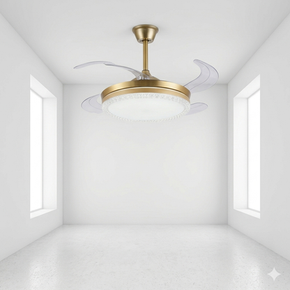Luxury Foldable Ceiling Fan Chandelier with LED Light – Stainless Steel Modern Fan Lamp