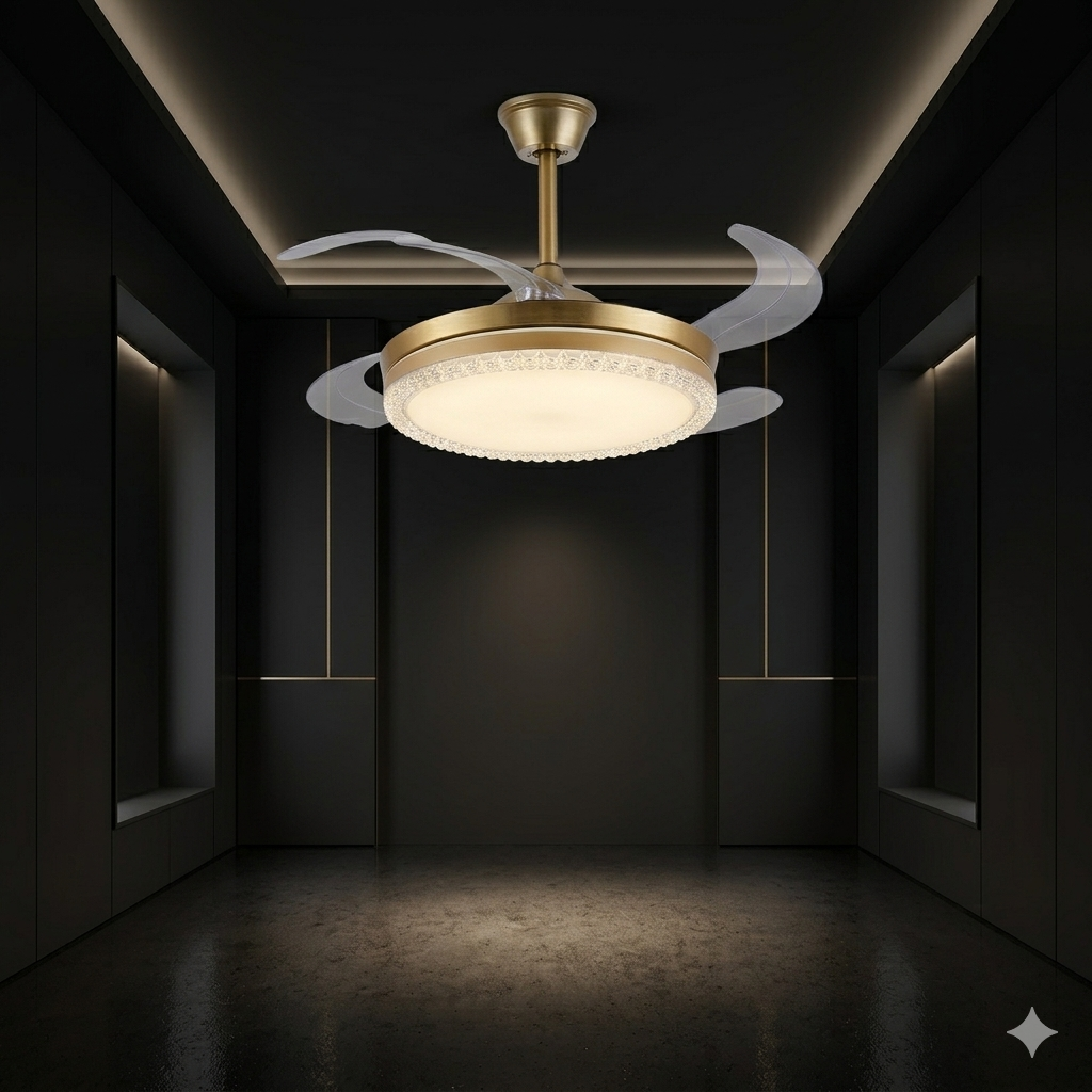 Luxury Foldable Ceiling Fan Chandelier with LED Light – Stainless Steel Modern Fan Lamp