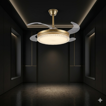 Luxury Foldable Ceiling Fan Chandelier with LED Light – Stainless Steel Modern Fan Lamp