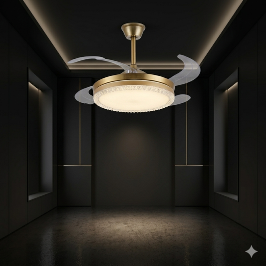 Luxury Foldable Ceiling Fan Chandelier with LED Light – Stainless Steel Modern Fan Lamp