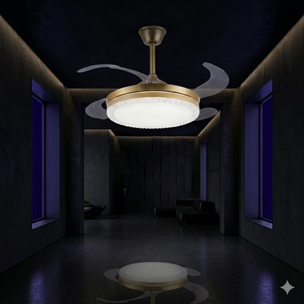 Luxury Foldable Ceiling Fan Chandelier with LED Light – Stainless Steel Modern Fan Lamp