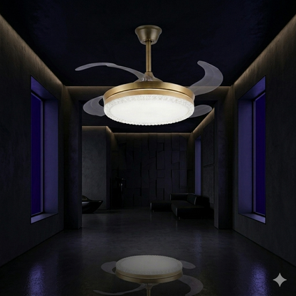 Luxury Foldable Ceiling Fan Chandelier with LED Light – Stainless Steel Modern Fan Lamp
