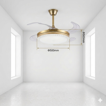 Luxury Foldable Ceiling Fan Chandelier with LED Light – Stainless Steel Modern Fan Lamp