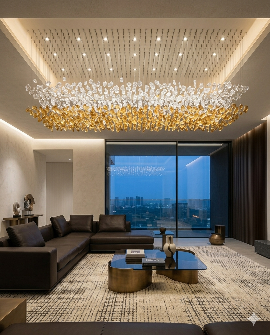 Aurora Dual-Tone Custom Linear Crystal Chandelier with Integrated LED