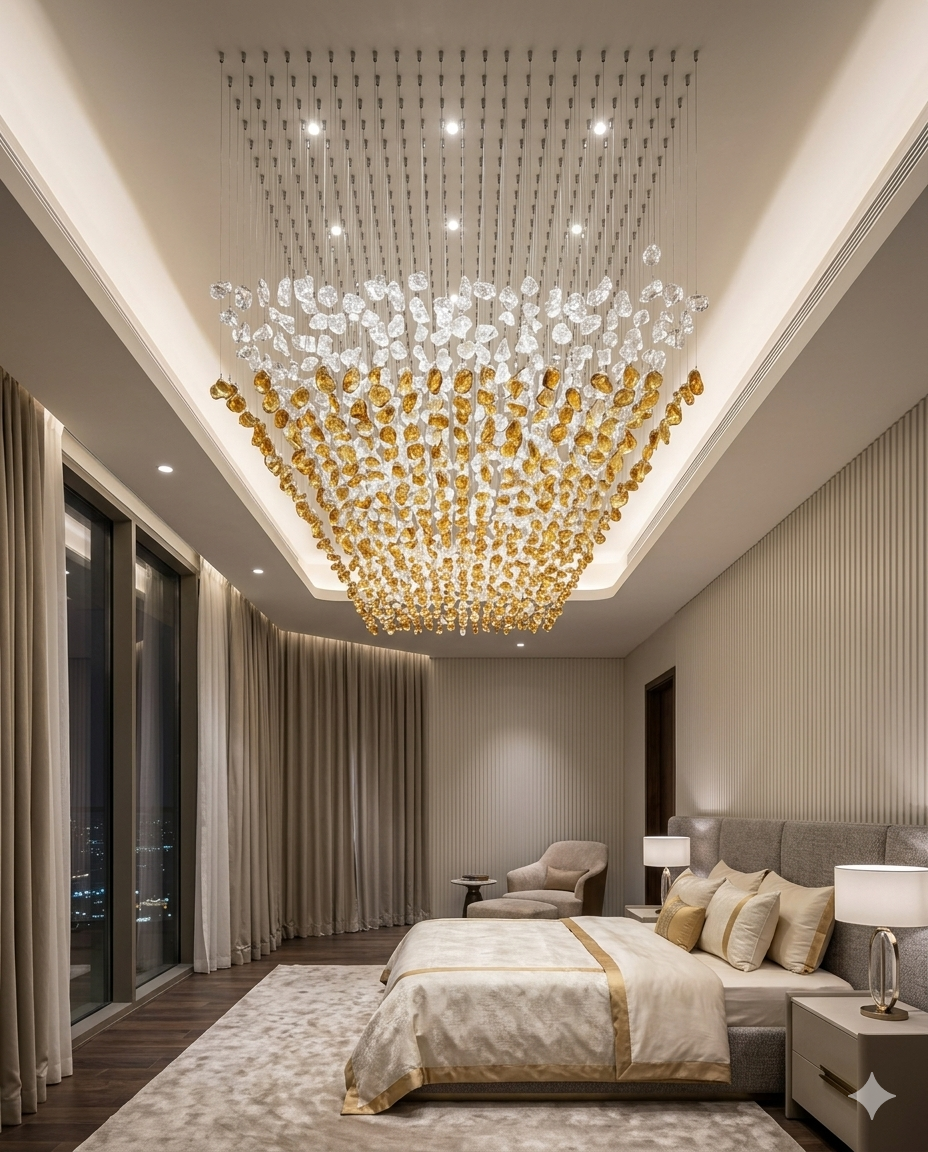 Aurora Dual-Tone Custom Linear Crystal Chandelier with Integrated LED