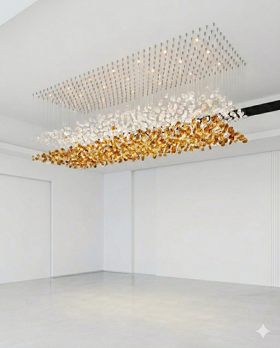 Aurora Dual-Tone Custom Linear Crystal Chandelier with Integrated LED