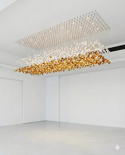 Aurora Dual-Tone Custom Linear Crystal Chandelier with Integrated LED