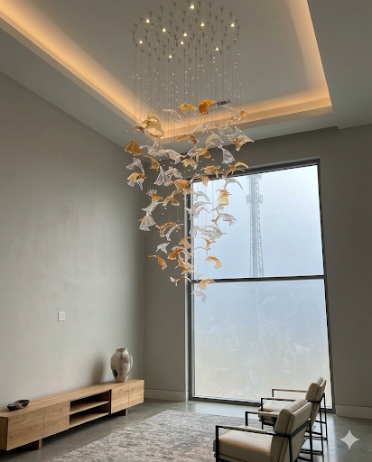 Modern Hanging Drop Crystal Chandelier – Custom Round LED Ceiling Light Orange & White